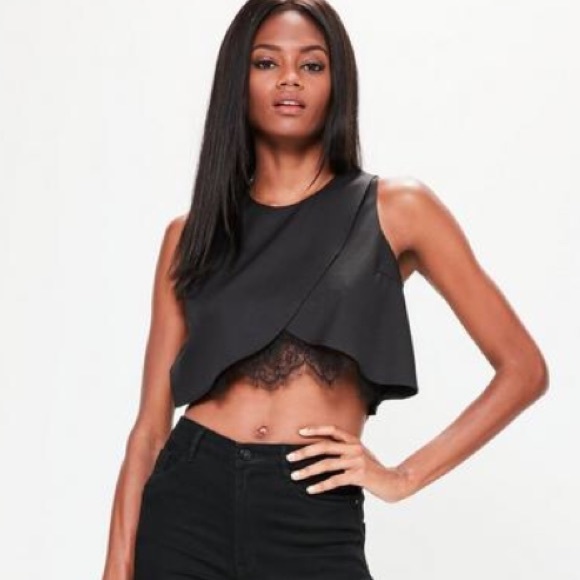 Missguided Tops - Missguided lace insert wrap front crop top NWT